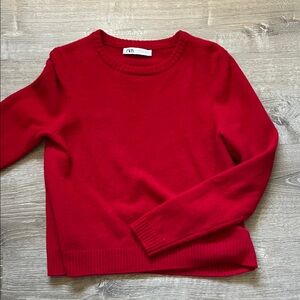 Zara Vibrant Red Crew Neck Sweater